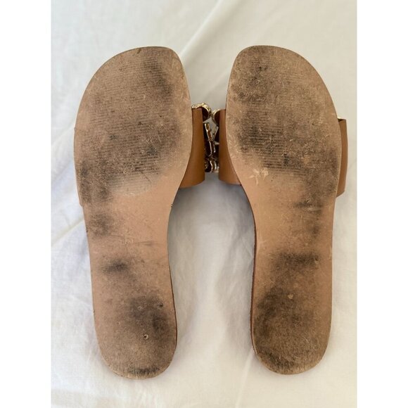 Steve Madden Brionna Rhinestone Flats Tan Leather Jewel Embellished Sandals 7.5 - Picture 8 of 16